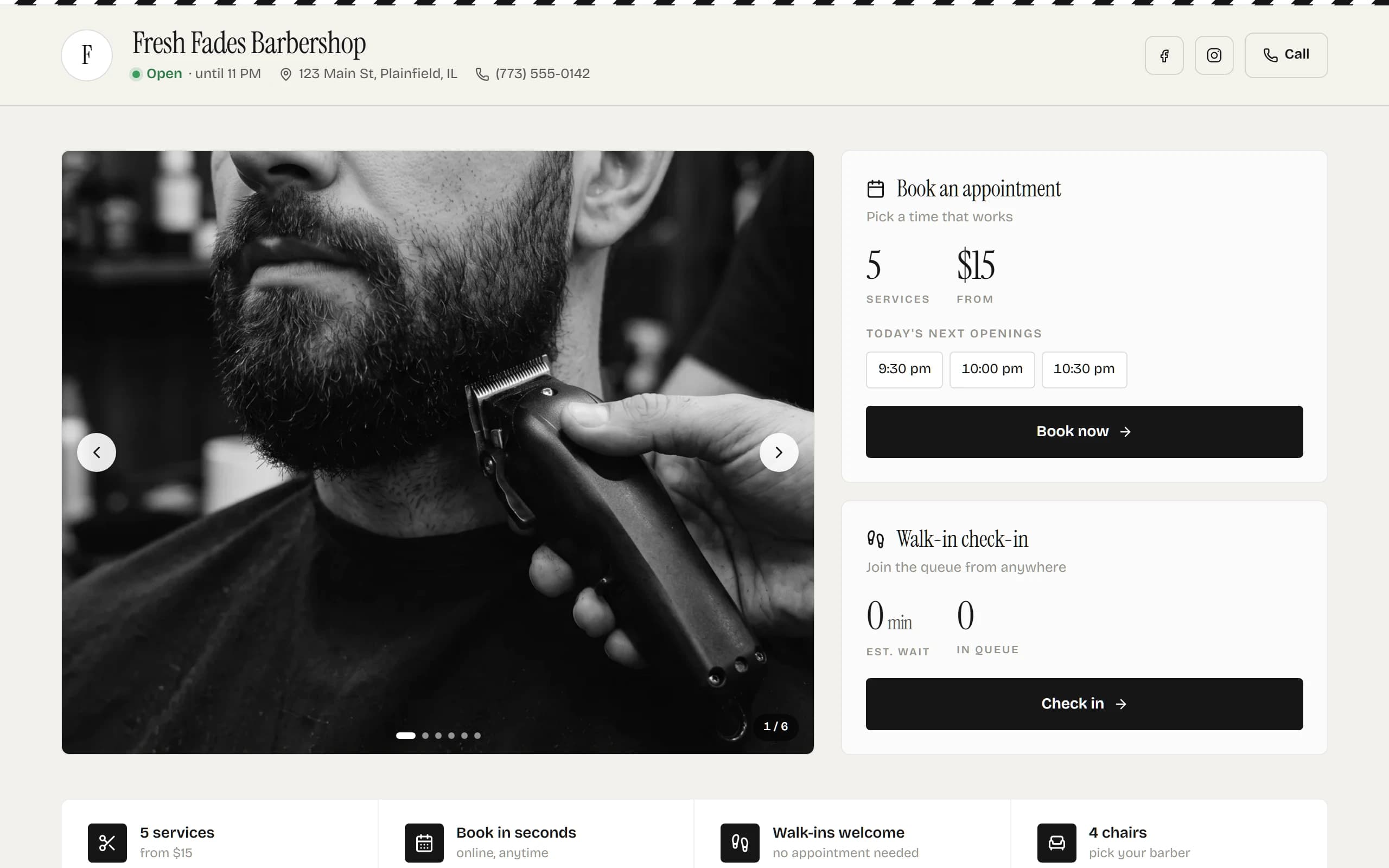 Refined Classic — monochrome, barber-stripe ribbon, grayscale photos