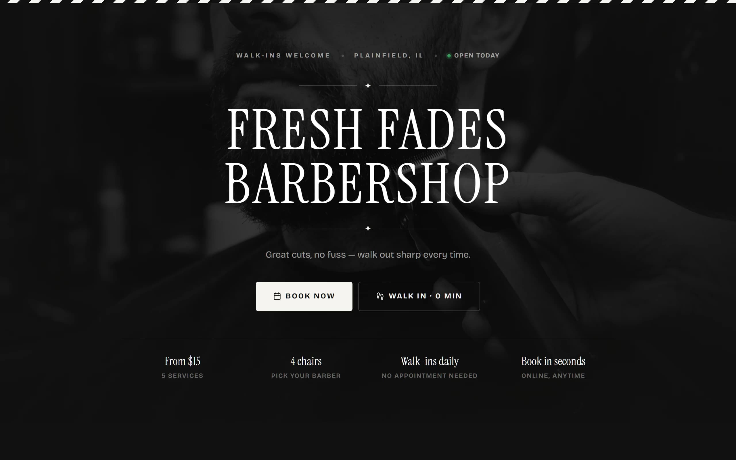 Vintage Parlor — true-black, sign-painter title, ornamental rules